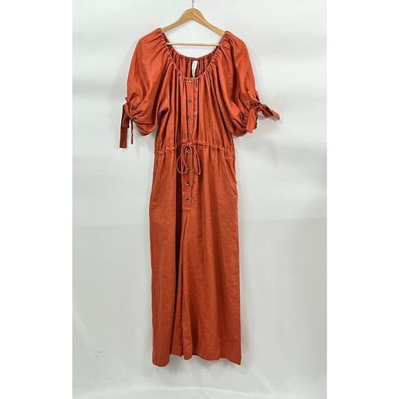 ELIZA FAULKNER Sz XS/S Burnt Orange Terracotta Linen Jumpsuit - Picture 2 of 10